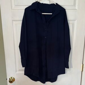 LYANER Women's Casual Shirt Dress V Neck Button Down Long Sleeve Mini Dress Lg